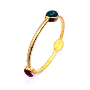 Brazalete de moda para mujer chapado en oro de acero inoxidable tradicional atractivo verde ónix turquesa incrustaciones de piedras preciosas Gemvanity diario - Product Image 4