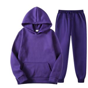 Ensemble de survêtement sportif automne-hiver pour hommes, style européen et américain, couleur unie, doublure polaire, survêtement décontracté, hauts actifs - Product Image 3