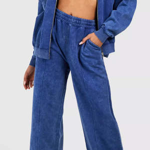 Conjunto de chándal para mujer con lavado ácido, ropa de calle para mujer, sudadera con capucha y pantalones de chándal con bordado desgastado Vintage, conjunto de chándal para mujer - Product Image 6