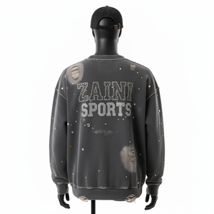 Sudadera Premium Resistente al Desgaste, 360GSM, Felpa de Algodón Grueso, Lavado Vintage, con Pedrería, Logotipo Personalizado, Estilo Desgastado, Sudaderas Básicas - Product Image 3