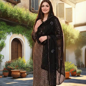 ZAIN EXPORTS Salwar Kameez Amarillo Mostaza de Georgette Sintético Bordado, Corte Moderno Regular, Diseño Indo-Occidental, Ropa Casual para Mujer - Product Image 1