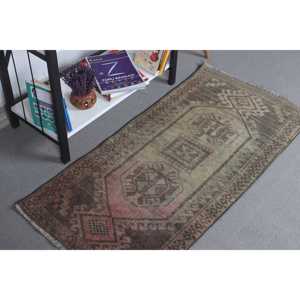 Vintage 1.9x3.9 ft Small Rug, Turkish Rug, <b>Brown</b> Patchwork Rug - Product Image 3