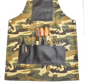 Delantales de mezclilla personalizables-Personalizar con estampado de logotipo y diseño completo Peluquería Profesional Peluquero Verde Camo Delantales - Product Image 1