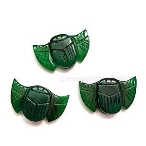 Natural Green Onyx Scarab Beetle Face Shape Gemstone Onyx Insect, Loose Carved Gemstone Egyptian Scarab Wings 22mm From India