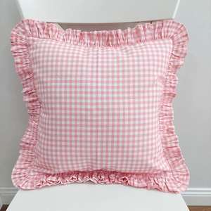Pink Checkered Frill Ruffle <b>Pillow</b> Cotton Ruffle Flange <b>Pillow</b> Covers Decorative Frill Ruffle <b>Throw</b> <b>Pillow</b> Boho Designer <b>Pillow</b> - Product Image 2