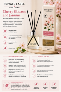 Difusor de Aromas Botánicos de Flor de Cerezo y Jazmín de Marca Privada 100ml OEM |   Aromatizante para el Hogar Mikado Sin Alcohol |   España UE - Product Image 3