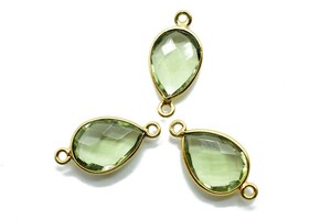 Composants de bijoux en améthyste verte vintage, coupe poire, pierres précieuses, connecteurs de sertissage, pendentif plaqué or, breloques pour boucles d'oreilles - Product Image 3