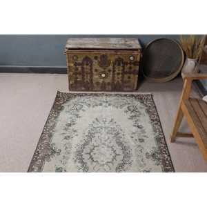 3.7x6.5 ft Turkish Vintage Rug, Area Rug, <b>Brown</b> <b>Wool</b> Rug - Product Image 4