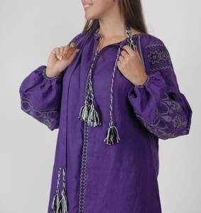 Vestido Largo Morado con Cintura Natural, Tejido Lavable, Diseño Elegante, Cómodo para la Playa, Informal para Fiestas, Ropa de Mujer con Cinturón - Product Image 2