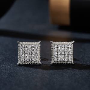 ต่างหูเม็ดกลมเพชรสำหรับสตรีต่างหูเม็ดกลมแบบฮิปฮอปตามสั่ง VVS Moissanite - Product Image 2