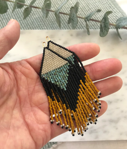 <b>Turquoise</b> and Mustard Yellow <b>Earrings</b> Seedbead Jewelry - Product Image 1