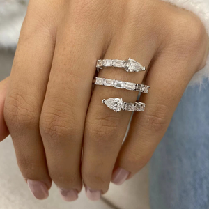 Anillo envolvente de diamante de moissanita Esmeralda o pera original de Plata de Ley 925, elegante regalo de fiesta de boda de compromiso para ella - Product Image 1