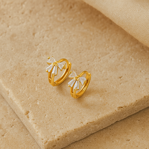 Rhodium Plated <b>Huggie</b> Hoop Earrings with Zircon and Pearl for Women - Product Image 5