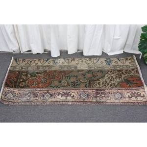 Alfombra clásica de lana marrón y beige hecha a mano, diseño de retazos rectangulares turcos de 1,8x3,9 pies para sala de estar, alfombras de noche con respaldo de látex - Product Image 1