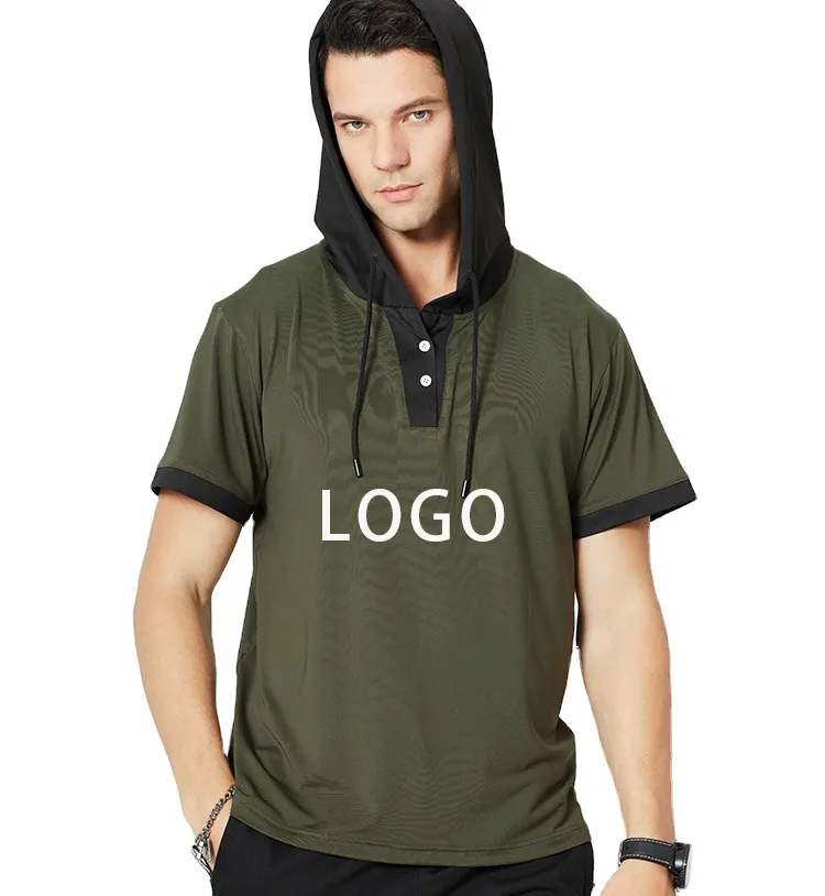 T-Shirt OEM Dropshipping all'ingrosso Logo personalizzato in cotone 35% Slim Fit manica lunga con cappuccio T-Shirt da uomo