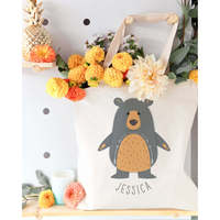 Bolsa de Lona de Algodón con Estampado de Oso y Nombre Personalizado, Disponible en Todos los Tamaños, con Todas las Opciones de Personalización Disponibles en Bolsas de Embalaje al por Mayor