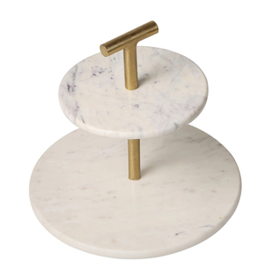 Wood Marble 2-Tier Server Wedding Cupcake Home Decor Accessories <b>White</b> Marble <b>Cake</b> <b>Stand</b> - Product Image 3