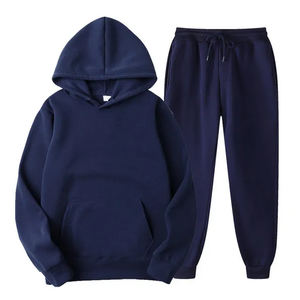 OEM Wholesale Men's Heavyweight Thicken Fleece 2-Piece Tracksuit <b>Set</b> High Quality 2 Piece Plain Hoodies with Zipper for Winter - Product Image 6
