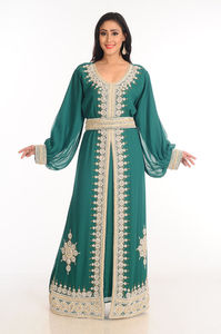 Robe de mariée musulmane traditionnelle légère faite à la main en gros AWAIS HOUSE 'D'-Taille plus Kaftan Abaya perlée et pailletée longue - Product Image 2