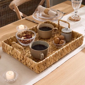 Paniers et plateaux en paille naturelle de qualité supérieure, ensemble de plateaux décoratifs pour la maison en jacinthe d'eau - Product Image 5