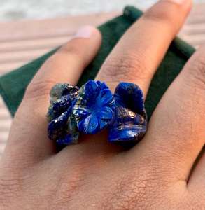 Naturral <b>Lapis</b> <b>Lazuli</b> Gemstone Hand Carved <b>Ring</b> Statement <b>Ring</b> Special Gift For Her Or Him - Product Image 2