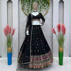 Conjunto negro Lehenga Chaniya Choli para mujer, secuencia de bordado de trabajo pesado, estilo tradicional para fiesta de novia, venta al por mayor a granel - Product Image 1