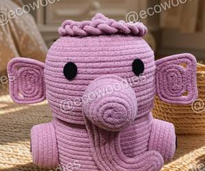 Adorable <b>Animal</b>-Shaped Baby Storage Bin Woven Water Hyacinth Bear Basket with Lid for Kids Room - Product Image 5