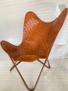 Classic Brown Leather Butterfly <b>Chair</b> Iron Frame Rustic Design Foldable Leisure <b>Chair</b> <b>for</b> Indoor Outdoor Bedroom Living Room - Product Image 3