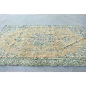 Alfombra Turca Vintage Grande de 5.6x9.8 pies, Alfombra de Lana con Diseño Floral Azul - Product Image 1