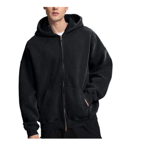 Sweats à capuche surdimensionnés à double fermeture éclair de haute qualité, unis, à épaules tombantes et avec cordon de serrage Sweats à capuche zippés et lourds - Product Image 1