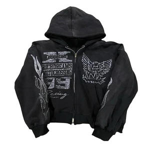 Custom 400 Gsm Mens Full Rhinestone HoodieAcid Wash Oversize Pullover Dtg Impresión Boxy Fit Hombres Sudadera con capucha desgastada - Product Image 3