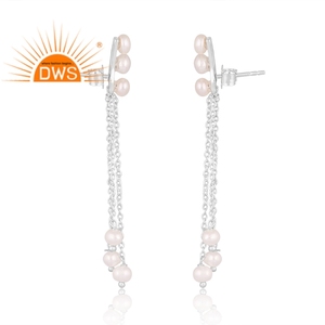 Pendientes colgantes de piedras preciosas con cuentas de perlas naturales de plata de ley fina más vendidos, fabricante de joyería personalizada - Product Image 3