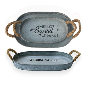 Ensemble de trois plateaux de service galvanisés de forme ovale, vaisselle de service faite à la main, plateau de service en métal de luxe design le plus vendu - Product Image 1