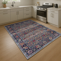 Tapis Oriental Turc Multicolore Roma en Bambou, Tapis Vintage Effet Vieilli à Motifs Floraux, Tapis Persan pour Salon, Lavable et Adapté aux Animaux Domestiques