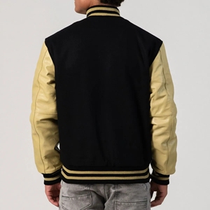 Veste universitaire unisexe en laine avec manches en cuir, fermeture éclair, patchwork, coupe-vent, style bomber, uniforme d'équipe universitaire - Product Image 2