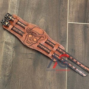 Nouveau Bracelet en cuir véritable usiné à la main personnalisé avec bracelets unisexes réglables de conception de crâne de Cowboy occidental pour hommes et femmes - Product Image 1