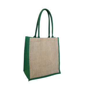 Ecobags Sac de courses réutilisable en jute naturel avec soufflet vert, taille moyenne, durable et écologique pour les aliments et la publicité - Product Image 1
