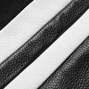 Chaqueta de cuero de grano completo para hombre de alta calidad Tendencia de moda Slim-Fit Stand Zip Sujeción Atractivo Rayas Negro Marfil - Product Image 3