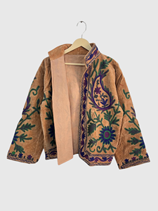 Veste en velours brodée de fleurs, col mandarin, manches longues, style Prairie Chic, vêtements d'automne pour femmes adultes - Product Image 3