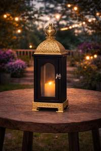 Luxury Black and <b>Gold</b> Metal <b>Lantern</b> with Intricate Cutwork Glass Warm Candle Glow Premium Festive Home Decor - Product Image 4