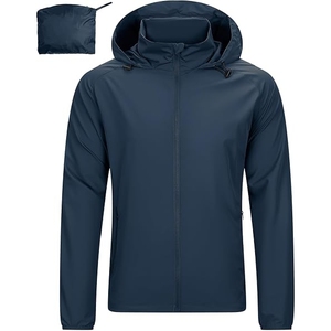 Unisex Lightweight Coated Waterproof Reversible Nylon <b>Jacket</b> Hood Windproof Zipper Closure Front Logo Active Outdoor - Product Image 1
