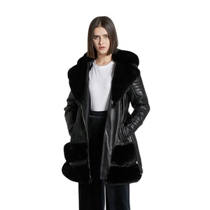 Chaqueta Larga de Mujer de Alta Calidad y Cómoda, Estilo Parka, Chaqueta Bomber de Piel Sintética de Conejo y Oveja, Cierre de Cremallera, Bolsillos Cálidos, Diseño Estampado - Product Image 1