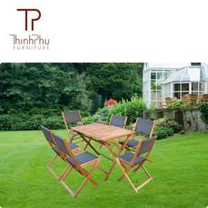 ชุดโต๊ะและเก้าอี้รับประทานอาหารพับได้ทำจากไม้ทันสมัยเฟอร์นิเจอร์ในสวนสำหรับเวียดนามชุด4ชิ้น - Product Image 1