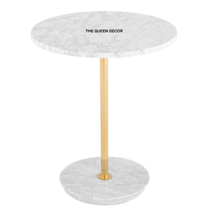 Table d'appoint ronde en marbre avec base en forme de feuille, finition dorée, taille standard premium, élégant accessoire pour la maison - Product Image 5