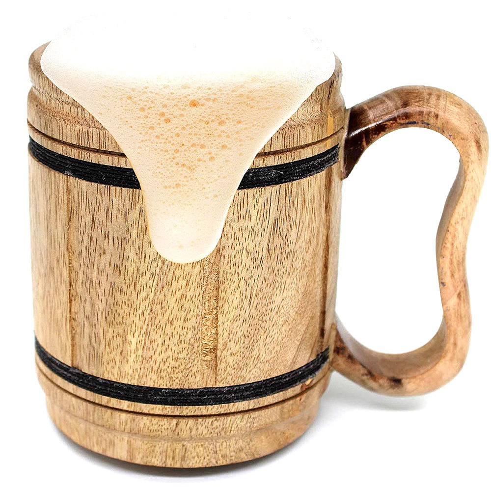 Chope à Bière En Bois Naturel – Tasse Élégante Pour Café, Thé, Jus Et Boissons – Cadeau Original Pour Amis Et Fêtes
