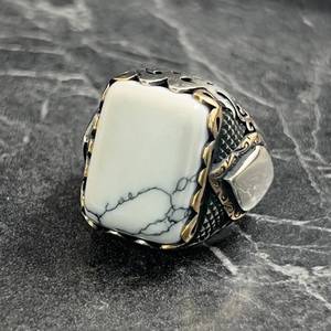 Anillo Vintage para Hombre de Plata de Ley 925 con Engaste de Bisel y Piedra Preciosa de Ágata Blanca Natural, Joyería Fina de Piedra de Ágata Blanca - Product Image 3