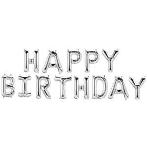 Ensemble de ballons lettres Joyeux Anniversaire argentés 45CM 12 pièces en sachet Décorations de fête - Product Image 1