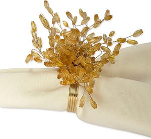 Rond de serviette en perles dorées super luxe en forme de vintage pour décor de table de fête de mariage anneaux de serviette exclusifs pour papier bois - Product Image 3