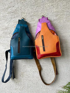 Nouveau Western élégant multi cuir recyclé couleur trapu unisexe bandoulière poitrine sac arc-en-ciel couleur fermeture éclair bandoulière avant sacs - Product Image 3