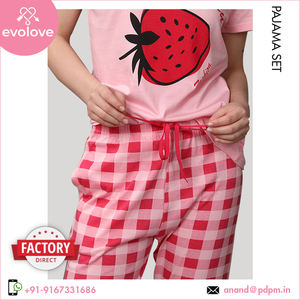 Bio Washed 100% algodón suave vestido de noche para mujer Conjunto de pijama superventas XL ropa de Salón Primavera Top muesca calidad Jersey de punto - Product Image 4